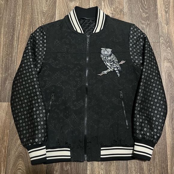 Dolce & Gabbana Embroidered Owl Logo Floral Design Bomber Jacket